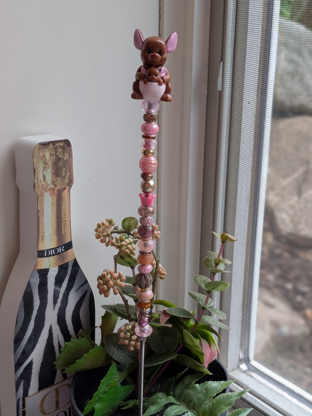 Hand Made Fairy Wand/Plant/Garden Stake W/Roo Topper